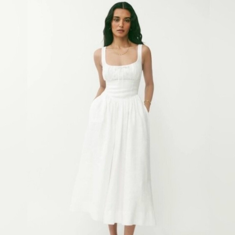 NEW Reformation Balia Linen Sleeveless Midi Dress in White | US 4 UK 8